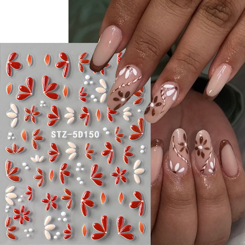 Cross-Border New Nail Art Stickers Ins Embossed 5D Stereo Autumn and Winter Red Brown Flower Leaf Shaped Adhesive Nail Stickers Cross-Border New Nail Art Stickers Ins Embossed 5D Stereo Autumn and Winter Red Brown Flower Leaf Shaped Adhesive Nail Stickers