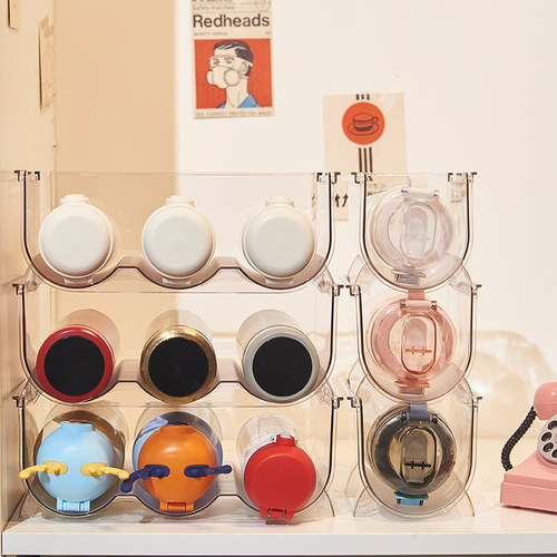 Water cup storage rack multi-layer transparent desktop creative stackable cup holder plastic household thermos cup storage rack