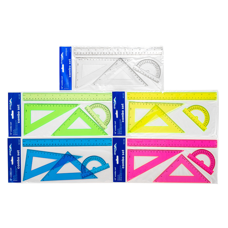 Conjunto de regla transfronteriza 30CM color traje transparente triángulo regla triángulo papelería traje de dibujos animados herramienta fuente fabricante