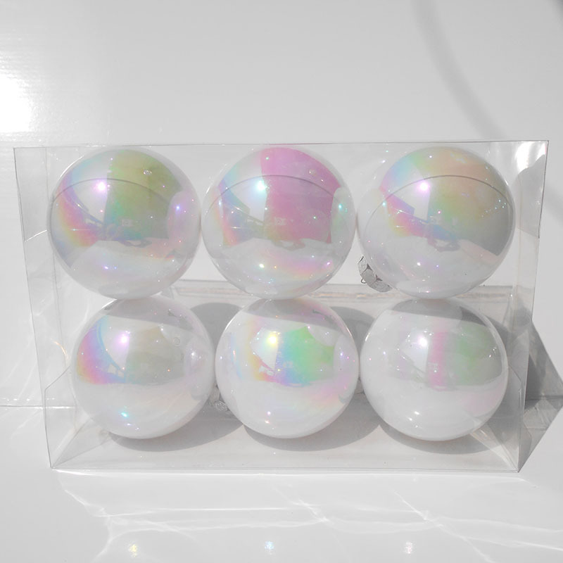 6cm/7cm/8cmPET白色幻彩球圣诞装饰七彩塑料球炫彩电镀圣诞球装饰