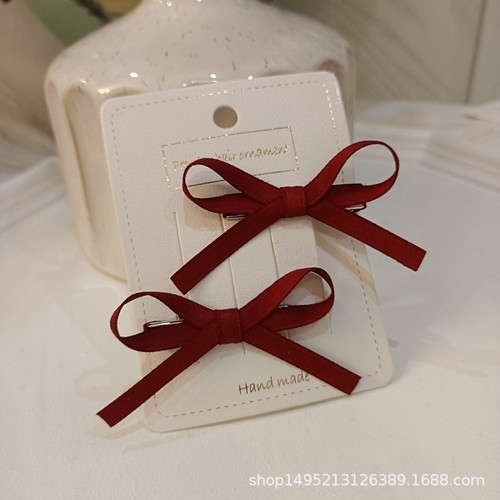 Korean-style sweet children's student girl hairpin burgundy small bow pair clip side clip bangs clip hair accessories headdress