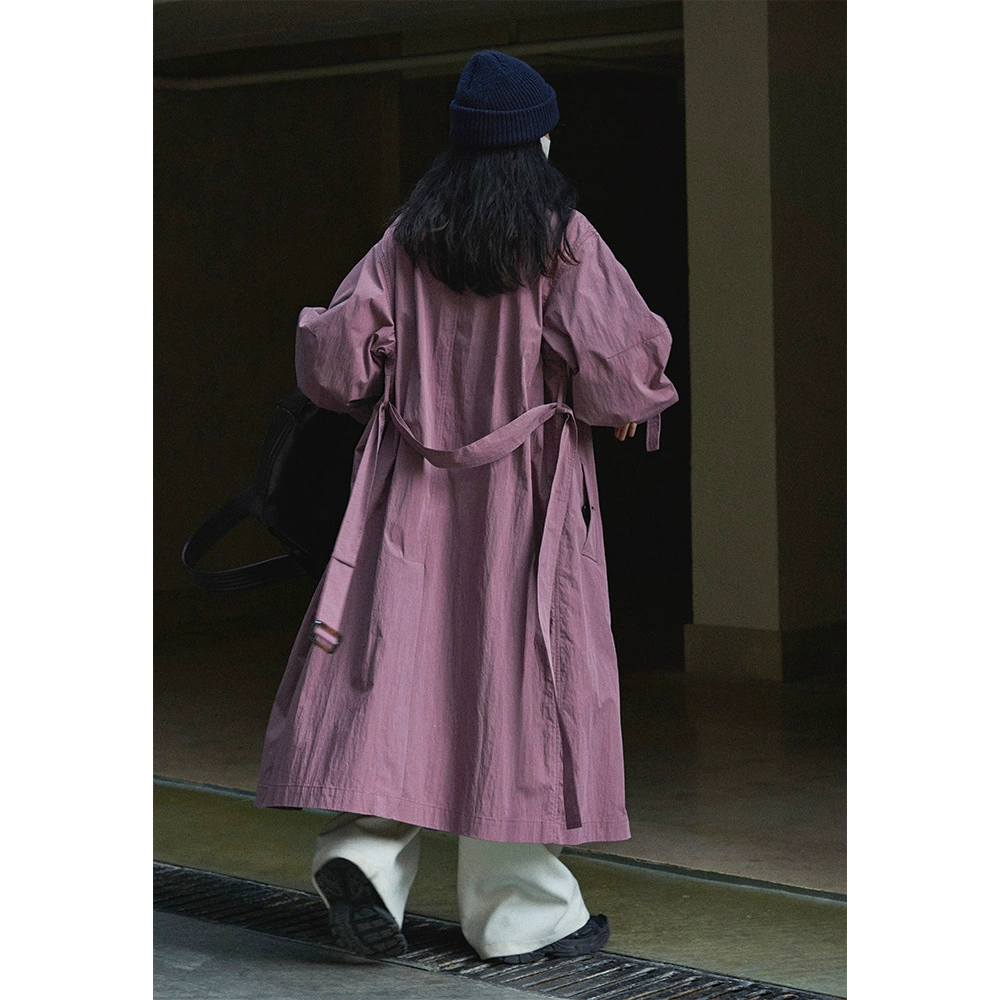 Japanese retro design trench coat, jacket for leisure, trend of season, round collar, loose fit