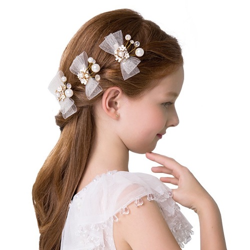 Children's girls singer host stage hair flower girl dresses deserve to act the role of imperial princess pearl pin piano performance clip headdress hairpin headdress 