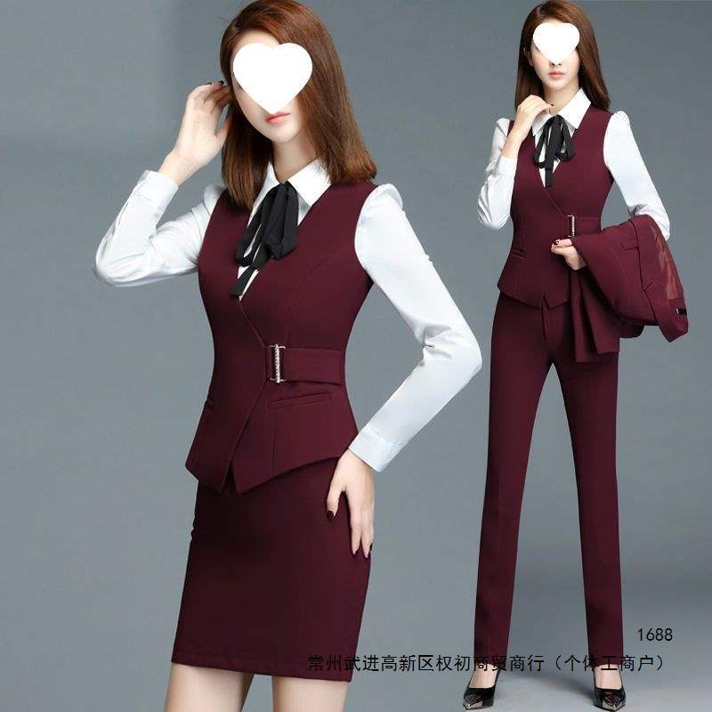 Women's professional attire, three-piece vest suit, women's suit set, work uniform, Korean style, hotel receptionist uniform