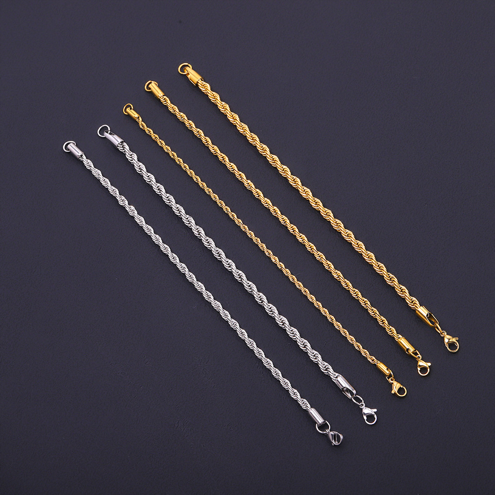 不锈钢麻花手链 跨境热销镀18K真空保色男女通用款钛钢手链饰品