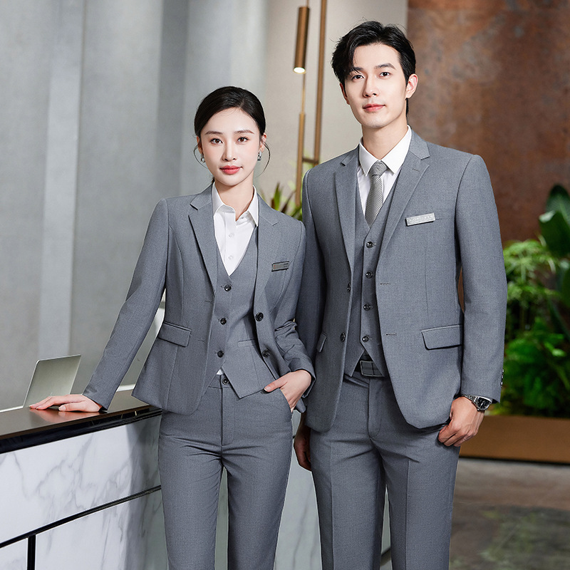 Gray Suit Set for Men and Women, Professional Formal Attire, Manager, Bank, 4S Store, Interview Workwear, Stylish and Elegant Suit