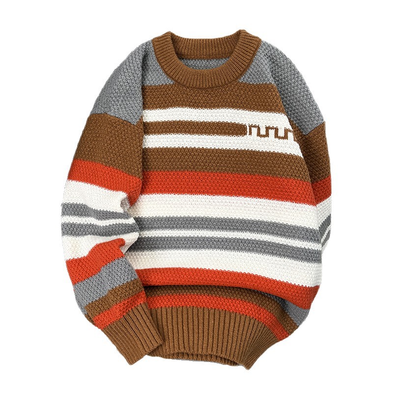 Otoño y invierno a rayas de lana de color coreana estilo de moda pareja ropa de punto perezosa suéter retro de colores masculino y femenino