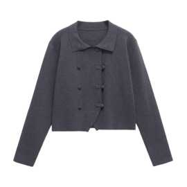 2024秋wish亚马逊eBay针织双襟开衫毛衣