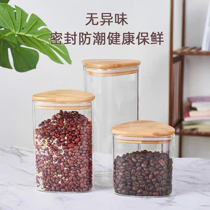 High Borosilicate Glass Triangular Storage Jar, Transparent Grain and Tea Jar, Candy and Snack Storage Jar, Glass Storage Jar