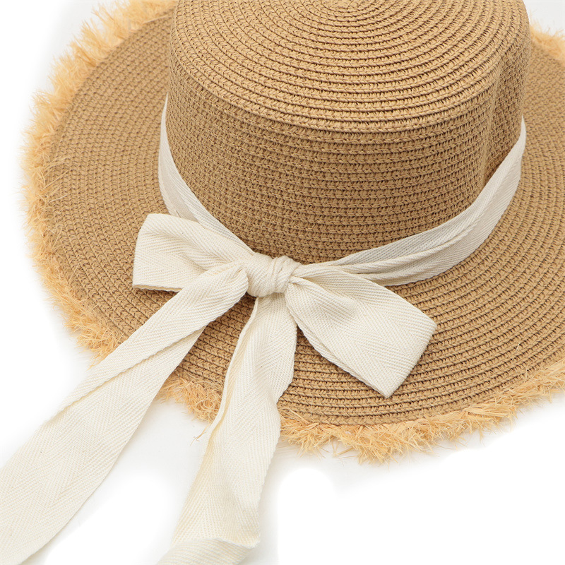 Women's Gender Bowknot Design Women's Cute Sweet Color Block Bowknot Wide Eaves Straw Hat