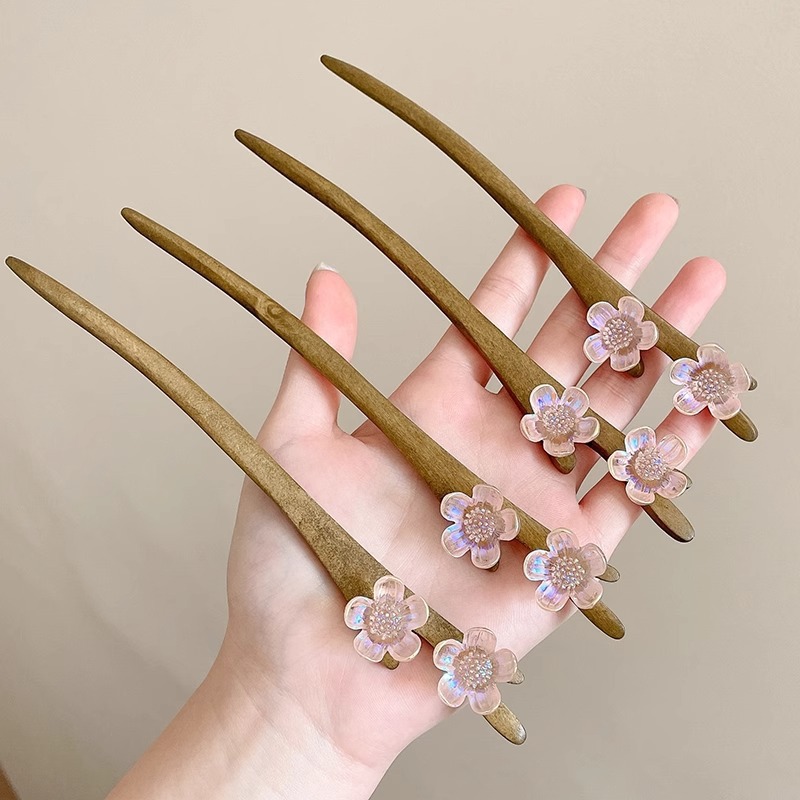 Pinzas de cabello de madera de melocotón para mujeres estilo antiguo chino pinzas de cabello de madera flores nuevos pinzas de cabello diarios 2025 estilo de viaje