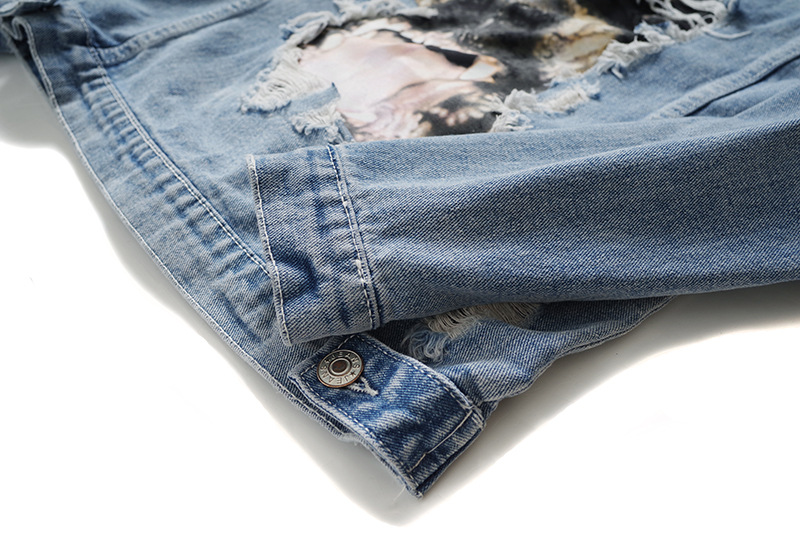 Men's Denim Jacket High Street Trendy Loose Fit Printed Patch_voghion.com