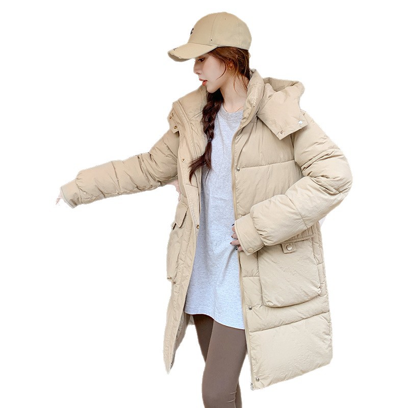 Algodón de invierno para mujeres con sombrero largo 2025 nuevo algodón de moda coreano chaqueta de algodón suelta abrigo caliente grueso