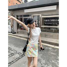 油画印花设计感短裙女夏新款高腰性感包臀裙好穿好搭配a字半身裙