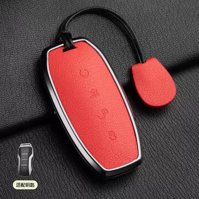 Yuan Tang E2Dmi Buckle Dolphin | Car key bag - 1-grapefruit-red-b-style-hand-rope-french-goat-leather