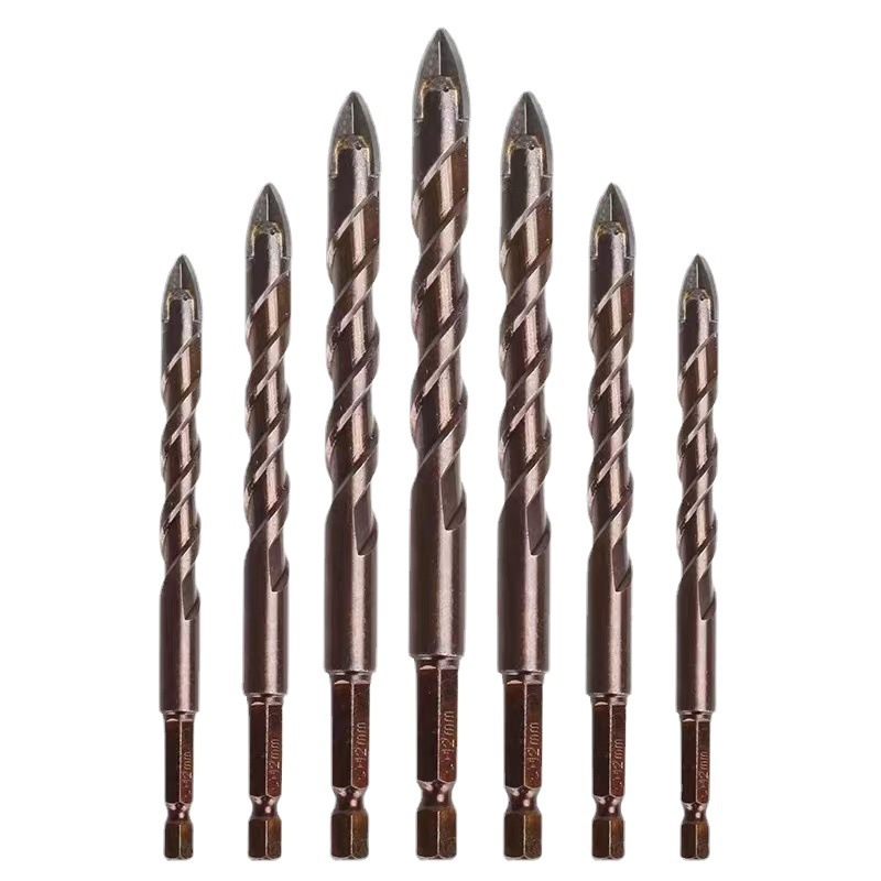 Fabricante de fuente taladro de aleación taladro de triángulo de cerámica de vidrio pared Overlord taladro alemán de cuatro cuchillas taladro cruzado