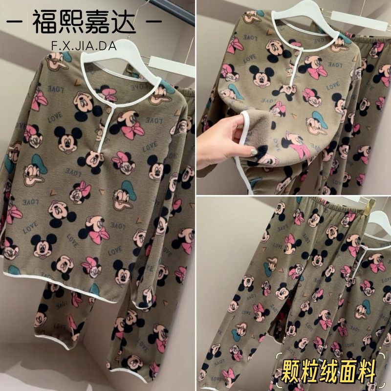 2025 New Autumn and Winter Comfortable and Warm Polar Fleece Home Clothes Niche Fashionable Loose Slimming Look Pajamas for Women That Can Be Worn Outside