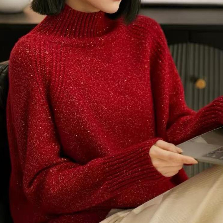 Gold-gilded Wild Rose Wool Cashmere Gold Bean Yarn Knitted Turtleneck Sweater ZYJ760861VG Gold-gilded Wild Rose Wool Cashmere Gold Bean Yarn Knitted Turtleneck Sweater ZYJ760861VG