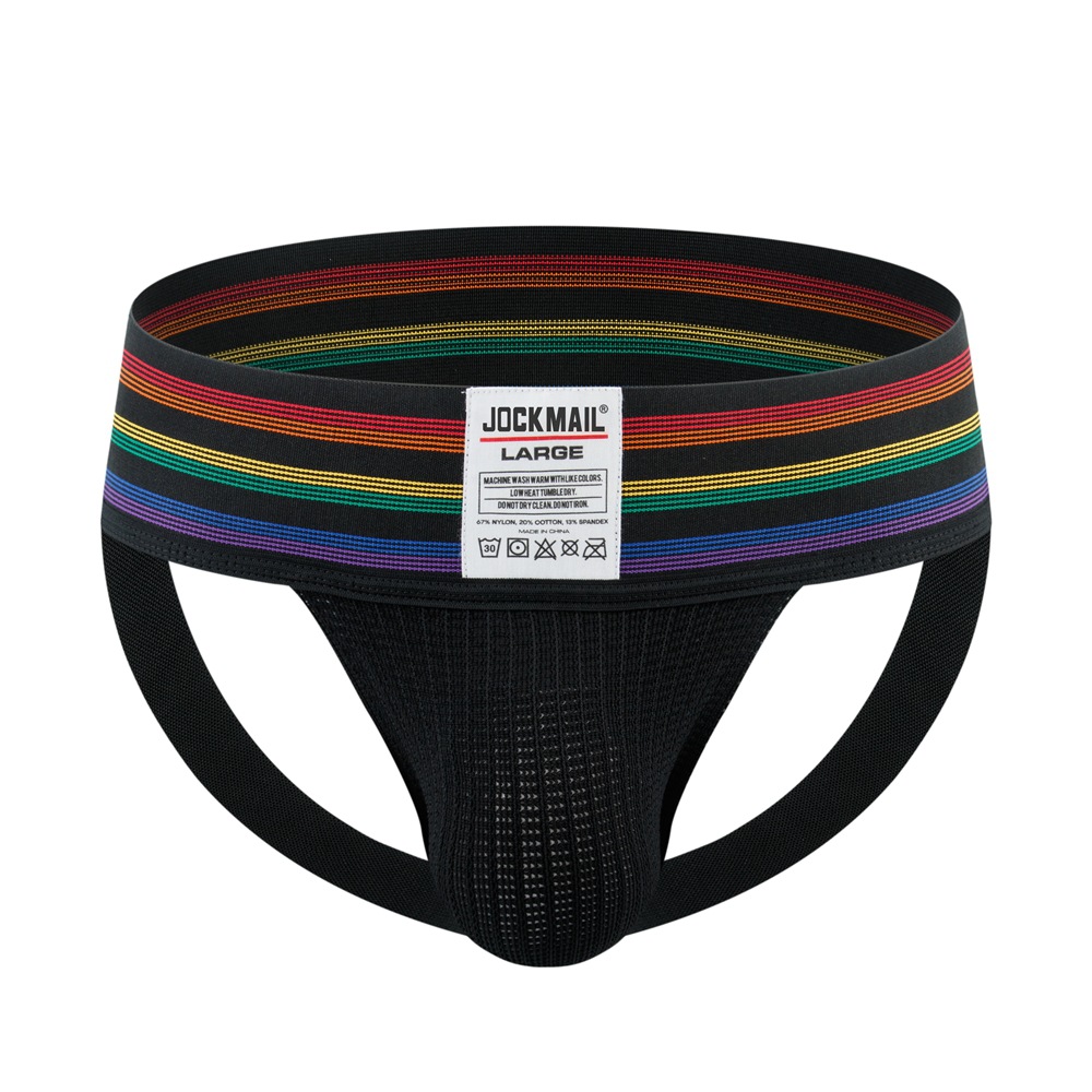 Bikini Men's Thong Wide Belt Breathable Rainbow Large Bag Hip Lift Back Hollow Sports Double Thong