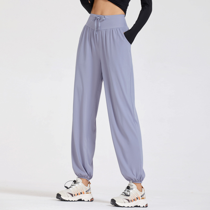 Lulu slim quick-dry running pants for women, foot-binding loose yoga drape summer sun protection high-waist fitness pants
