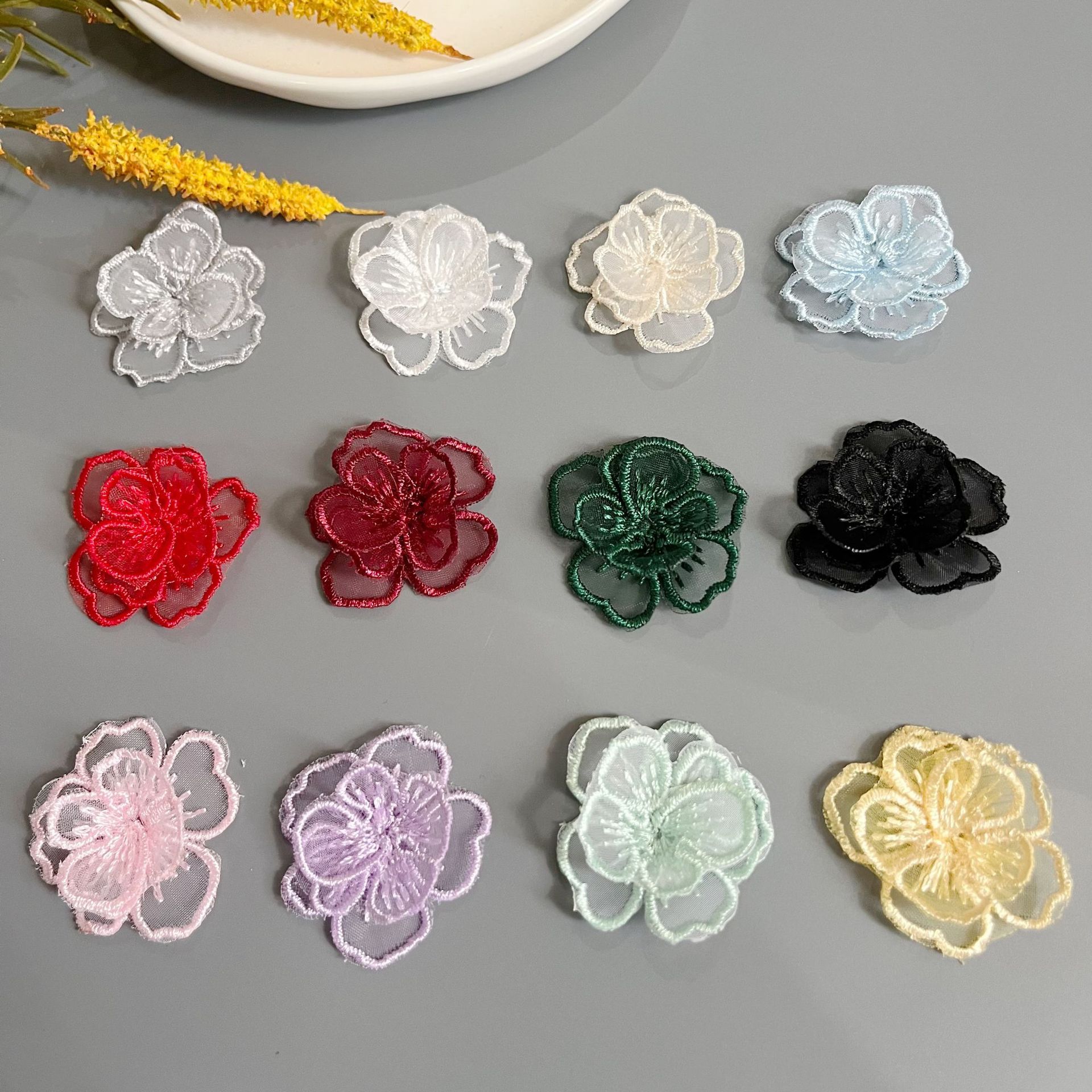 双层立体 欧根纱刺绣蕾丝小花个diy贴花补丁服装辅料布贴装饰花朵