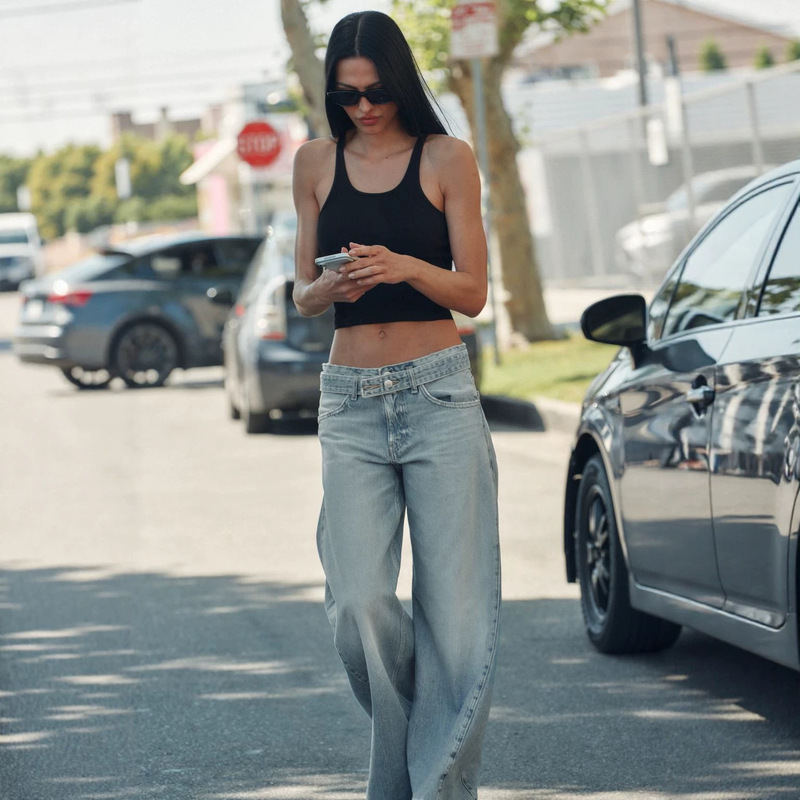 Cross-border European and American AliExpress washed whiskered low-waist jeans for women, fashionable, casual, elegant, straight-leg, wide-leg denim for women