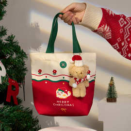 2024圣诞礼品袋烘焙曲奇饼干太妃糖果手提卡通帆布礼物包装袋