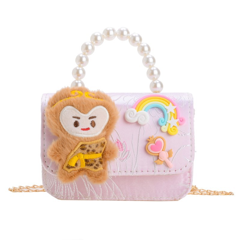 Caricatura lindo mono niña bolso de hombro dulce flor perla bolso de mano nuevo comercio exterior bolso de cadena infantil