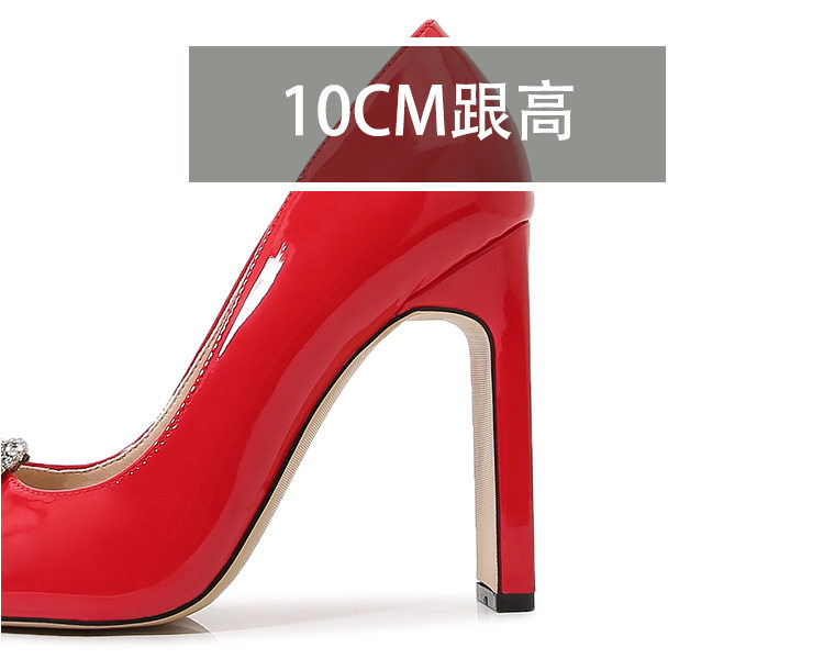 Giày cao gót nữ mũi vuông cỡ lớn, miệng nông gắn khóa pha lê, giày lễ phục cô dâu — Màu mơ, Màu trắng, Màu đen, Màu đỏ chi tiết 7