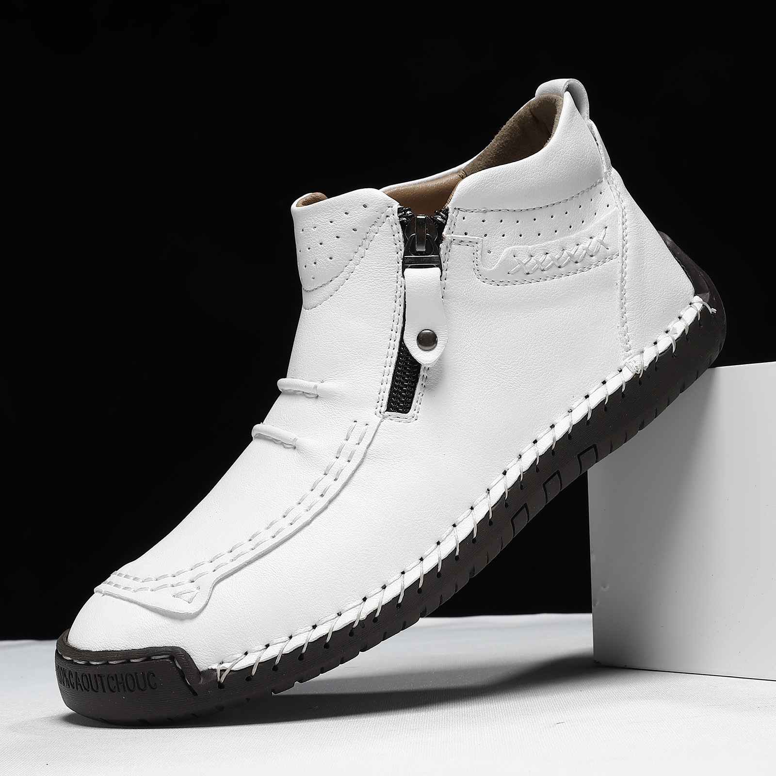 Plus-Size Men's Shoes Outdoor Casual Shoes Flat Handmade Stitched Shoes Zipper Martin Boots Short Boots 830_vogvips.com