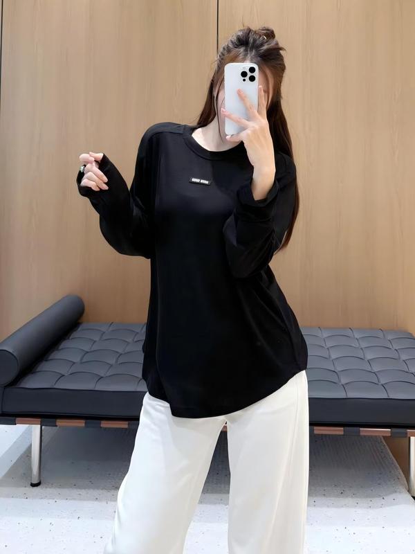 潮流圆领正肩修身t恤秋冬季羊毛保暖长袖上衣南油女时尚打底衫|undefined