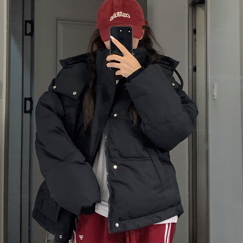 Algodón mujer 2023 invierno nuevo estilo coreano estampado de tela de pluma corta ropa de algodón de mujer con capuzas ropa de pan de moda chaqueta