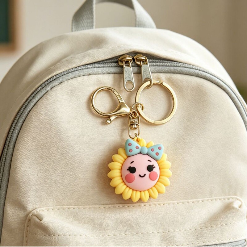 Sunflower soft rubber keychain, inspirational backpack pendant, student graduation gift, exam good luck gift
