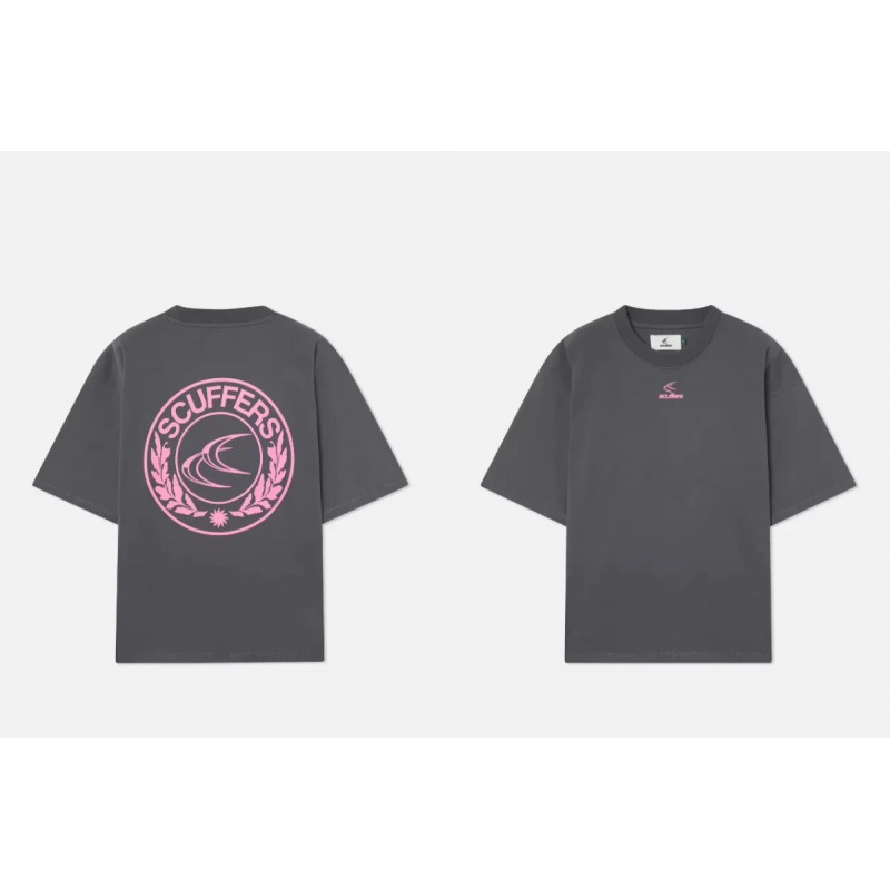 Scuffers Tarifa T-shirt Pink Crest Logo Charcoal