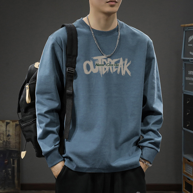 200g Heavyweight Cotton Long-Sleeved T-Shirt Men's Loose Large Size Autumn and Winter New Casual Simple Round Neck Bottoming Shirt