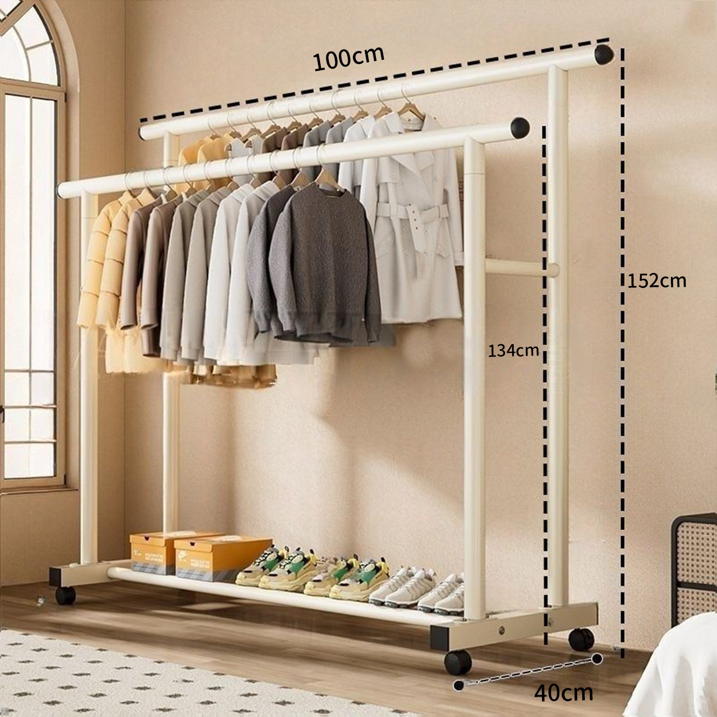 [모든 금속이 두꺼워지고 두꺼워졌습니다] 길이 100cm 이중 극 단일 레이어 - 흰색 + 바퀴