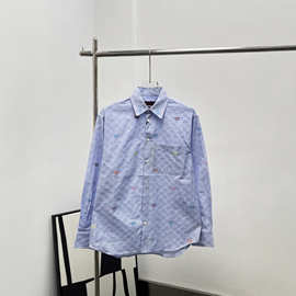 南油高版25ssG家新款字母彩色提花休闲百搭纯棉长袖衬衫衣男女款