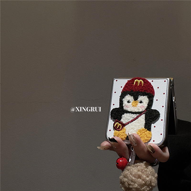 可爱立体刺绣小动物挂件适用华为pocket2折叠屏手机壳小米mixflip全包三星Galaxy zflip6/5/4防摔pockets女款