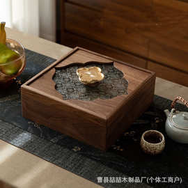 中式木质干果盒海棠花玻璃盖点心小吃收纳盒零食糖果盒坚果收纳盒