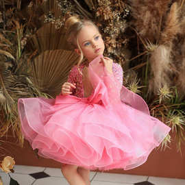 Spot goods  Pink girls catwalk dress Sequin dress Amazon