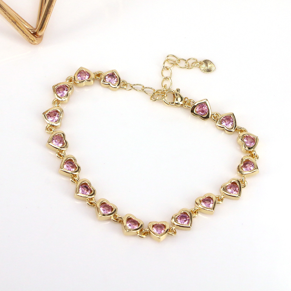 Fashion Heart Shape Copper Bracelets Gold Plated Zircon Copper Bracelets