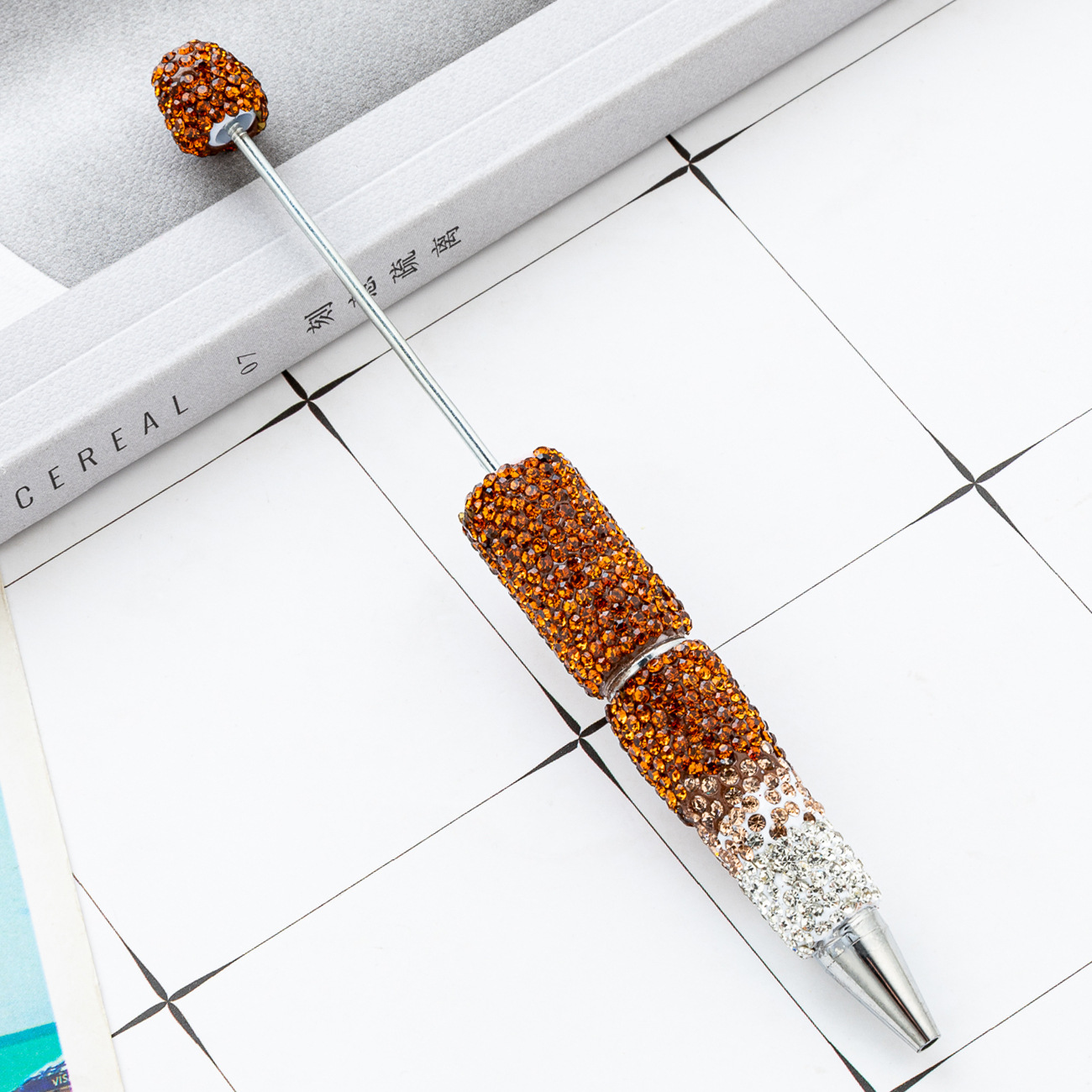 Diy creativo bolígrafo con cuentas de diamantes completos pegatinas hechas a mano con incrustaciones de diamantes, bolígrafo con cuentas degradadas, bolígrafo con cuentas giratorias multicolor