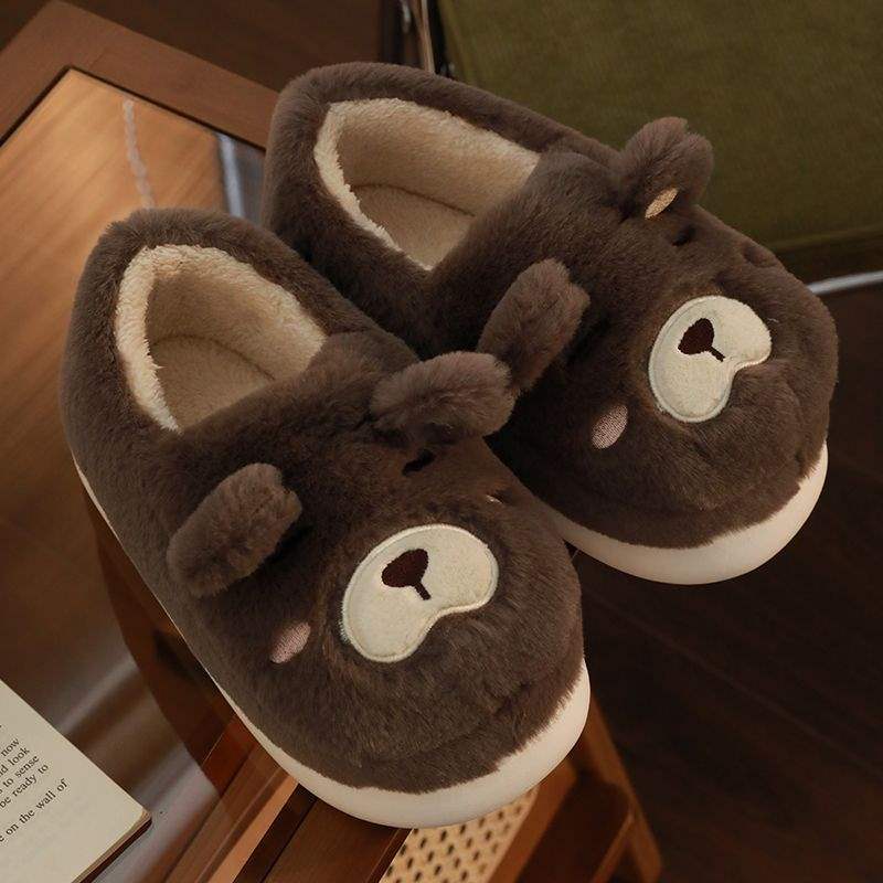 Cotton Slippers for Men with Heel for Winter Indoor Home Use Fleece-Lined to Heattech and Cute Cartoon Couple Slippers for Women to Wear Outside in Winter