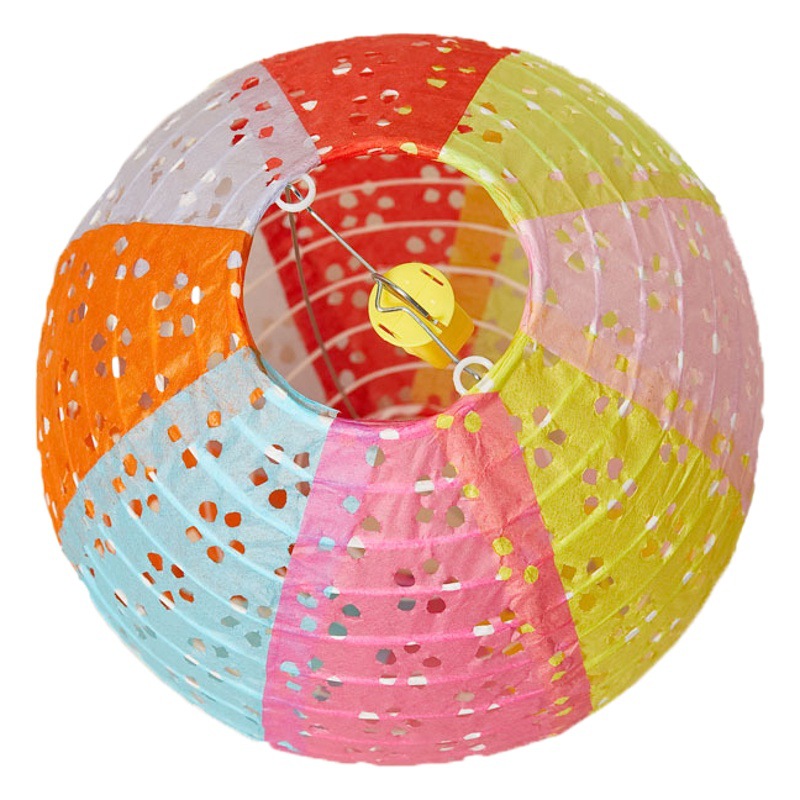 Spring Festival Decorative Round Cut Out Falling Paper Lantern Lampshade Satchel Family DIY Handmade Lantern Festival Lantern
