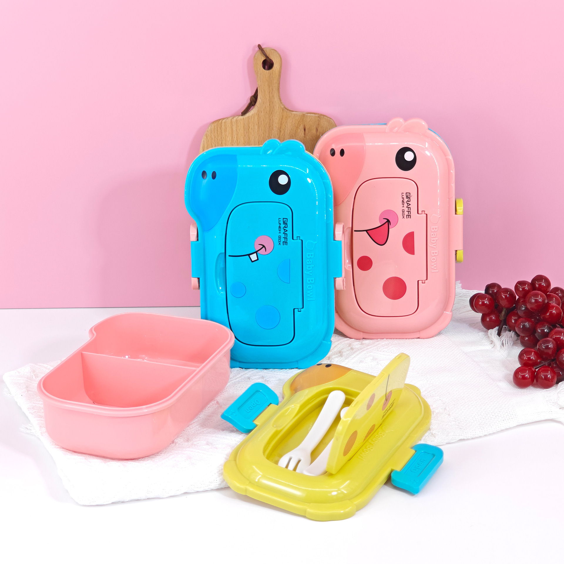 Fiambrera de dibujos animados de venta directa de fábrica, los estudiantes traen arroz con una linda forma de hipopótamo, se puede calentar en microondas, lonchera de bento