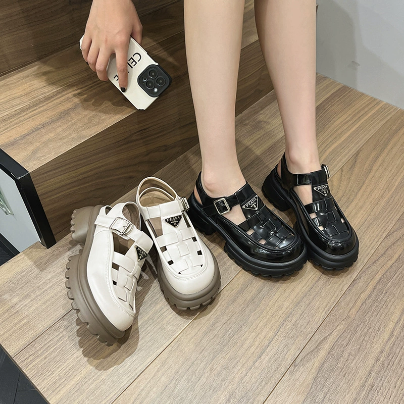 Летние женские сандалии 2023, новая обувь, женская обувь на толстой подошве на возвышенной платформе, Маленькая кожаная обувь, обувь на высоком каблуке, женская обувь