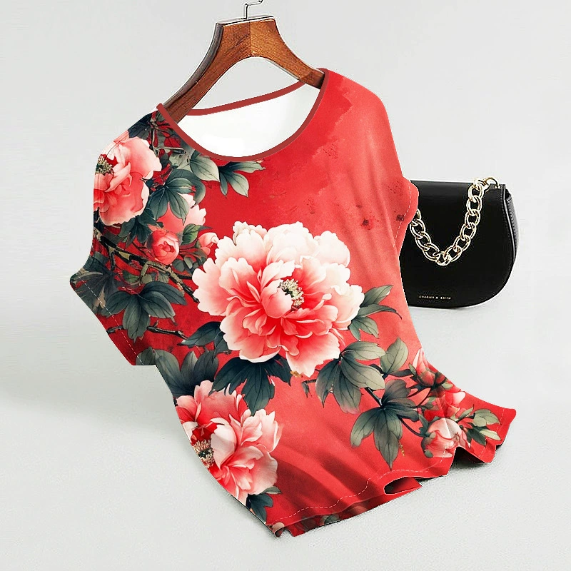 Женская летняя футболка из льняной ткани с принтом, свободного кроя, больших размеров, скрывающая живот, для внешней торговли, 2025 год.