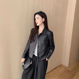 海宁春秋真皮新款绵羊皮皮衣女款休闲简约短款外套