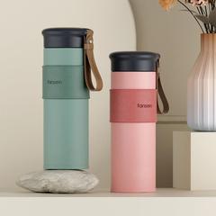 Ecobosi Stainless Steel Insulated Cup Leather Texture Business Office Silicone Set Gift Vacuum Water Cup with Tea Partition