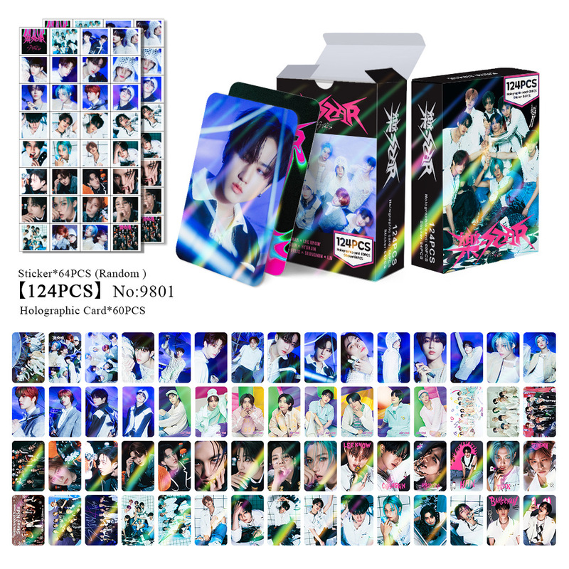 STRAYKID アルバム タータルチェーンカード ビッグヘッドステッカー 両面カラー印刷 LOMO カード フラッシュカード ホログラフィックカード 124 個|undefined